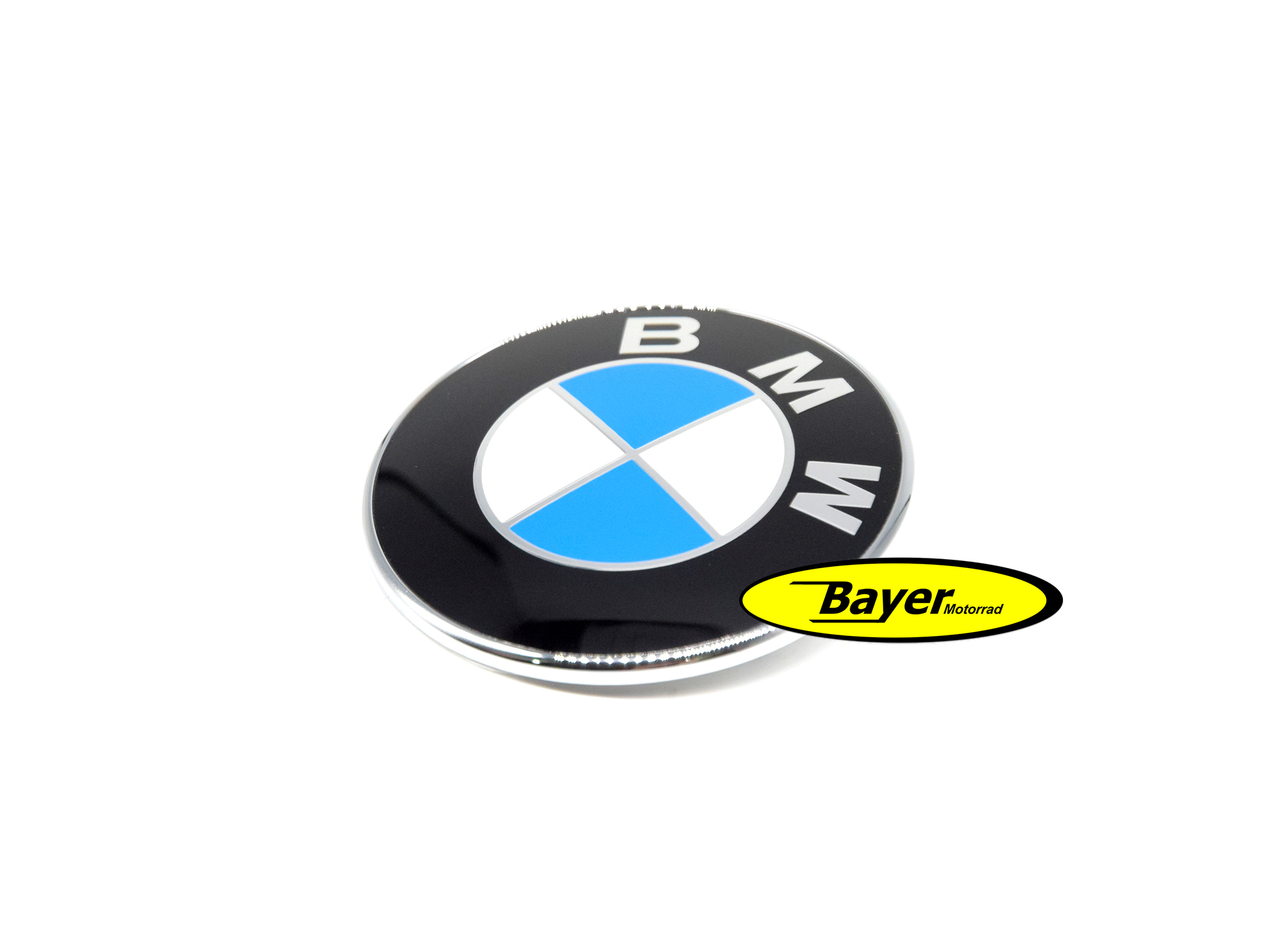 Emblème BMW 70 mm, avec bord chromé et 2 broches de guidage